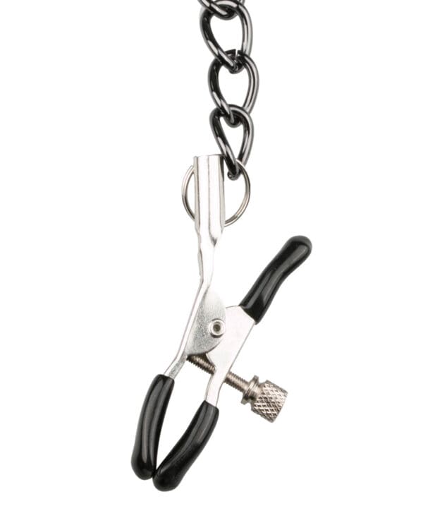 Easy Toys Faux Leather Collar w/Nipple Chains - Black - Image 4