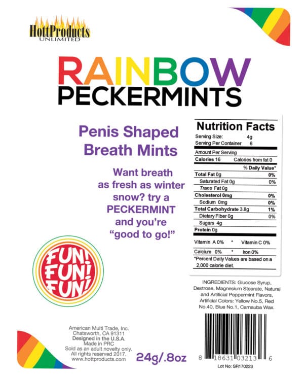 Rainbow Pecker Shape Candies in Tin-Carded - Image 2