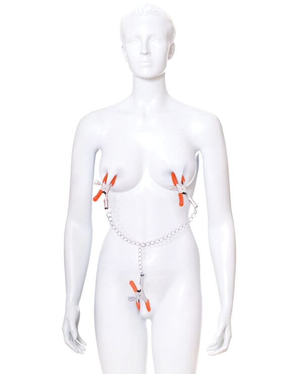 The 9's Orange is the New Black Triple Your Pleasure Clamps & Chain - Image 3