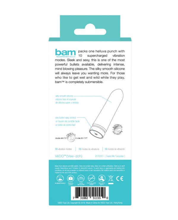 VeDO Bam Rechargeable Bullet - Tease Me Turquoise - Image 3