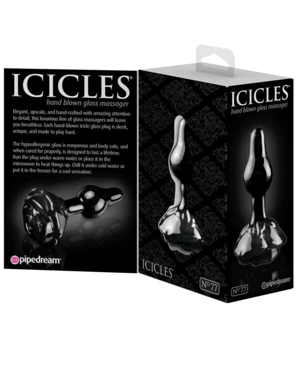 Icicles No. 77 Hand Blown Glass Rose Butt Plug - Black - Image 2