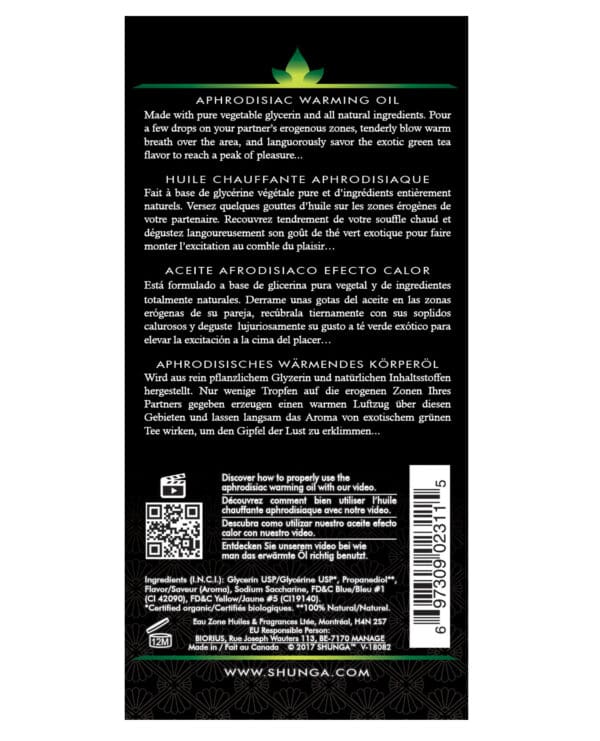 Shunga Organica Warming Oil - 3.5 oz Green Tea - Image 2
