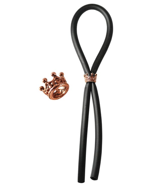 Bolo Silicone Lasso w/Rose Gold Crown Slider Ring - Black - Image 2