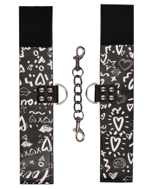 Shots Ouch Love Street Art Fashion Printed Hand Cuffs - Black - Image 3