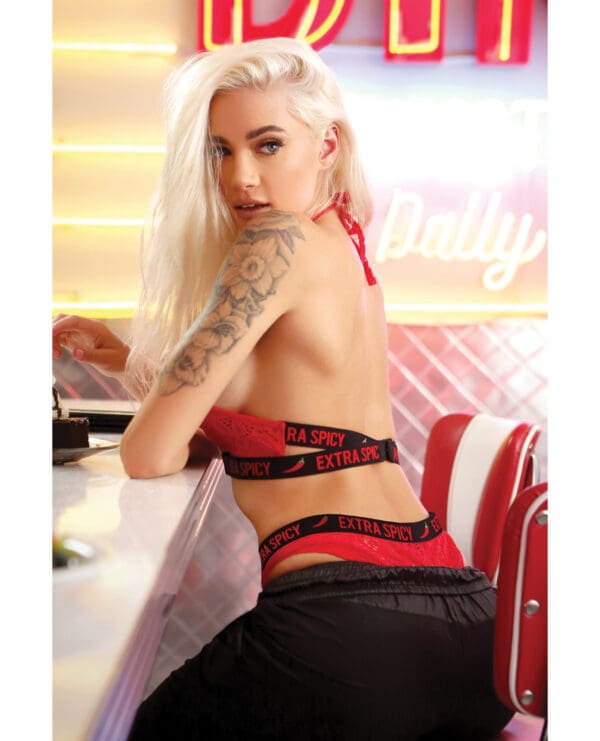 Vibes Extra Spicy Halter Bralette & Cheeky Panty Chili Red S/M - Image 2