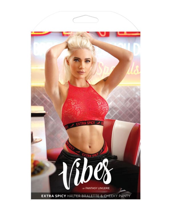 Vibes Extra Spicy Halter Bralette & Cheeky Panty Chili Red S/M - Image 3