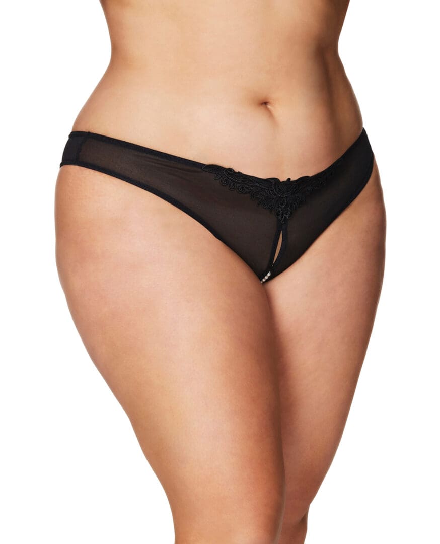 Crotchless Thong w/Pearls Black 1X/2X