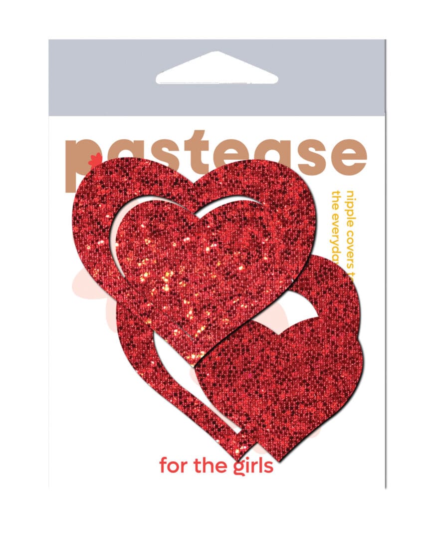 Pastease Premium Glitter Peek a Boob Hearts - Red O/S