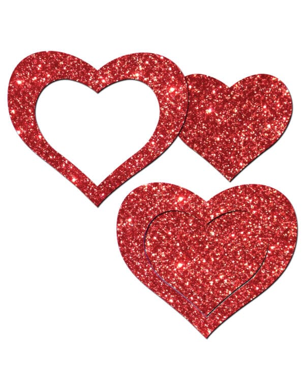 Pastease Premium Glitter Peek a Boob Hearts - Red O/S - Image 2