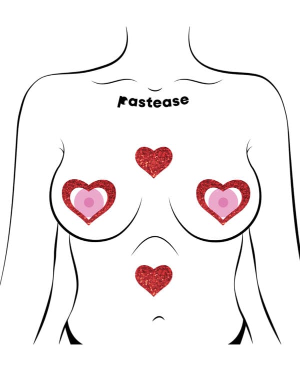 Pastease Premium Glitter Peek a Boob Hearts - Red O/S - Image 3