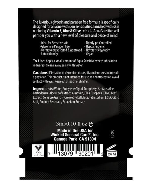 Wicked Sensual Care Hypoallergenic Aqua Sensitive Water Based Lubricant - .1 oz - Image 2
