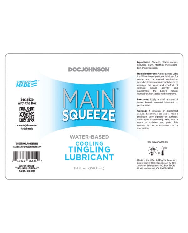 Main Squeeze Cooling/Tingling Water-Based Lubricant - 3.4 oz - Image 2
