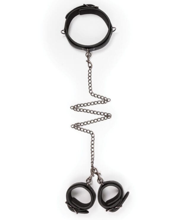 Easy Toys Faux Leather Collar w/Handcuffs - Black - Image 2