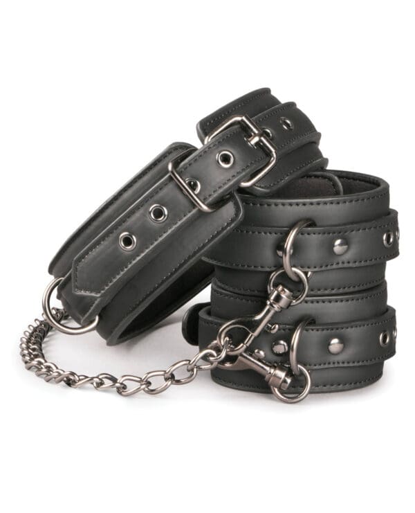 Easy Toys Faux Leather Collar w/Handcuffs - Black - Image 3