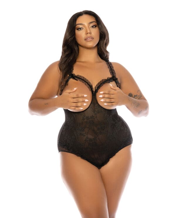 Lace Open Cup & Crotchless Teddy Black QN - Image 2