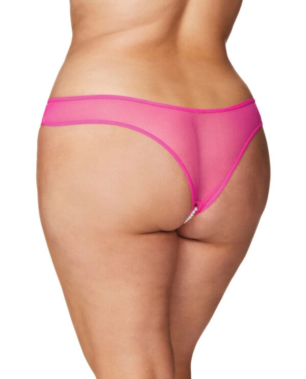 Crotchless Thong w/Pearls Hot Pink 3X/4X - Image 2