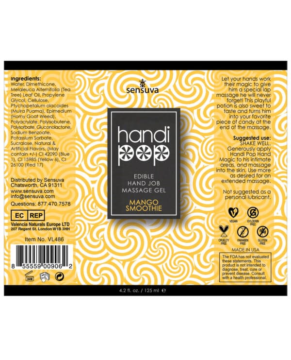 Handipop Hand Job Massage Gel - 4.2 oz Bottle Mango Smoothie - Image 2