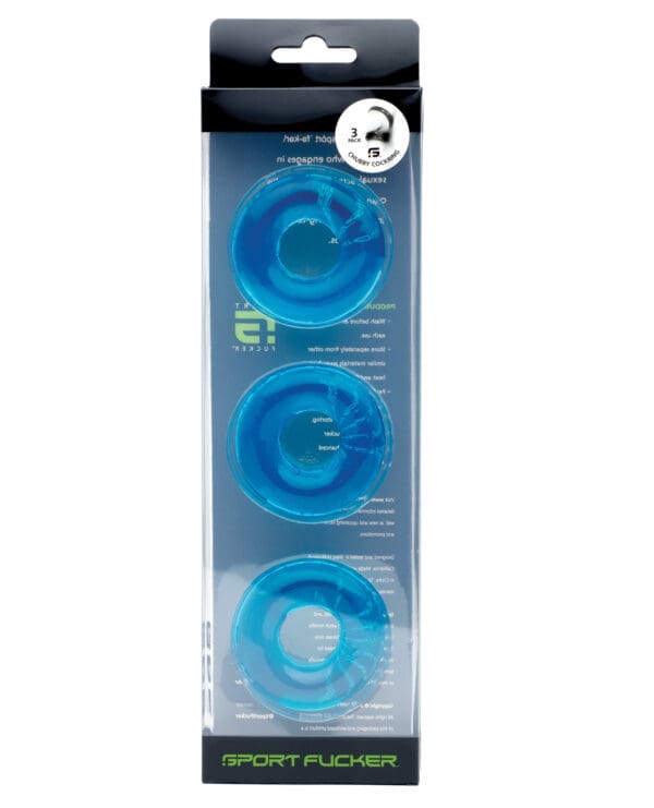 Sport Fucker Chubby Cockring Pack of 3 - Ice Blue - Image 2
