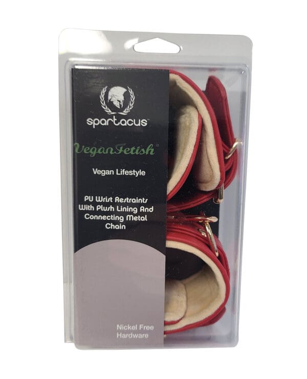 Spartacus PU Wrist Cuffs w/Plush Lining - Red - Image 2
