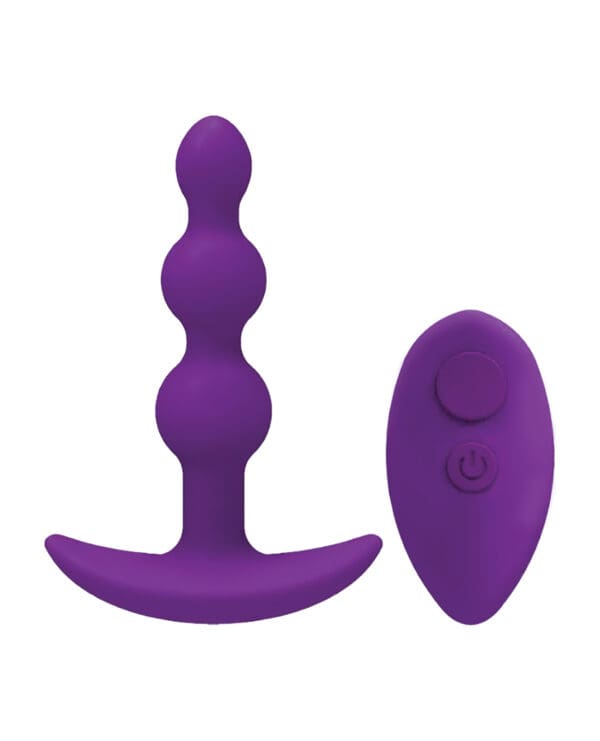 A Play Beaded Rechargeable Silicone Anal Plug w/Remote - Purple - Image 2