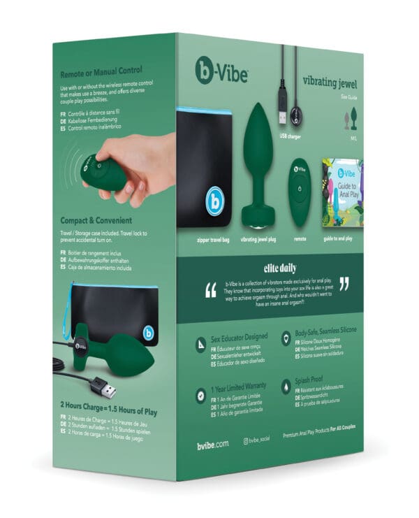 b-Vibe Remote Control Vibrating Jewel Plug (M/L) - Emerald Green - Image 2