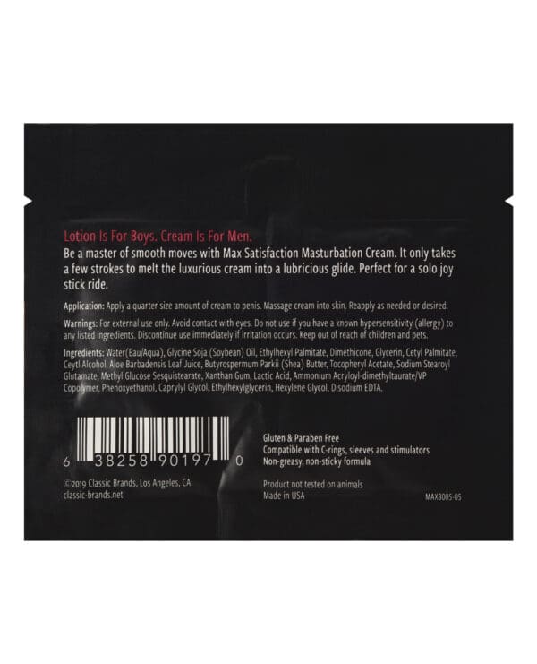 Max Satisfaction Masturbation Cream Foil - 6 ml Pack of 24 - Image 2