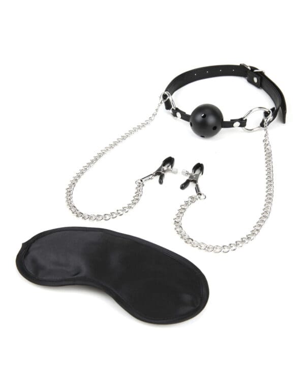 Lux Fetish Breathable Ball Gag w/Adjustable Pressure Nipple Clamps - Image 2
