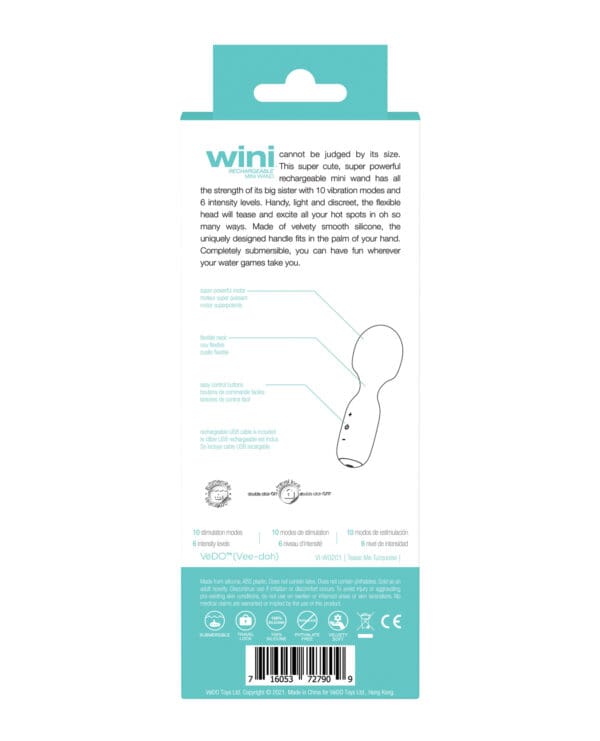 VeDO Wini Rechargeable Mini Wand - Tease Me Turquoise - Image 2