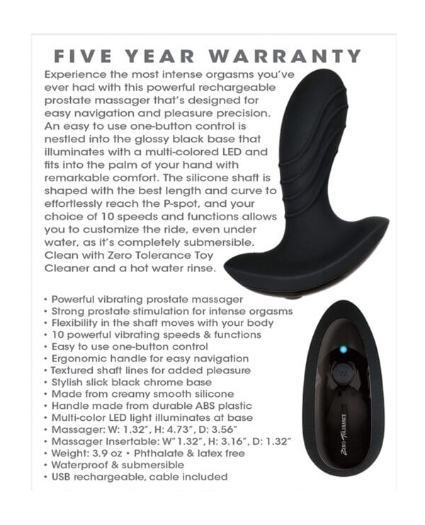 Zero Tolerance The Gentleman Rechargeable Prostate Massager - Black - Image 2