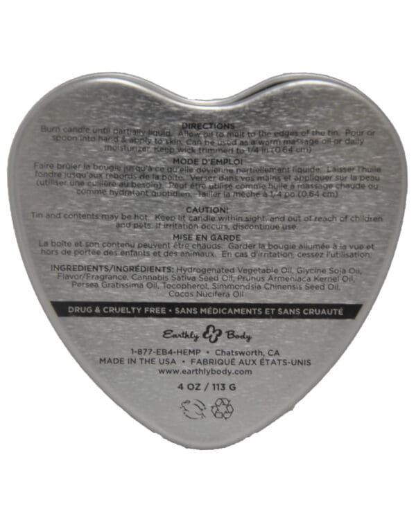 Earthly Body Suntouched Hemp Edible Candle - 4.7 oz Heart Tin Peach - Image 2