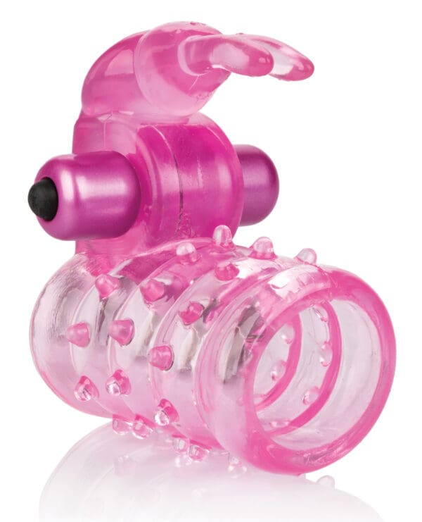 Basic Essentials Stretchy Vibrating Bunny Enhancer - Pink - Image 3