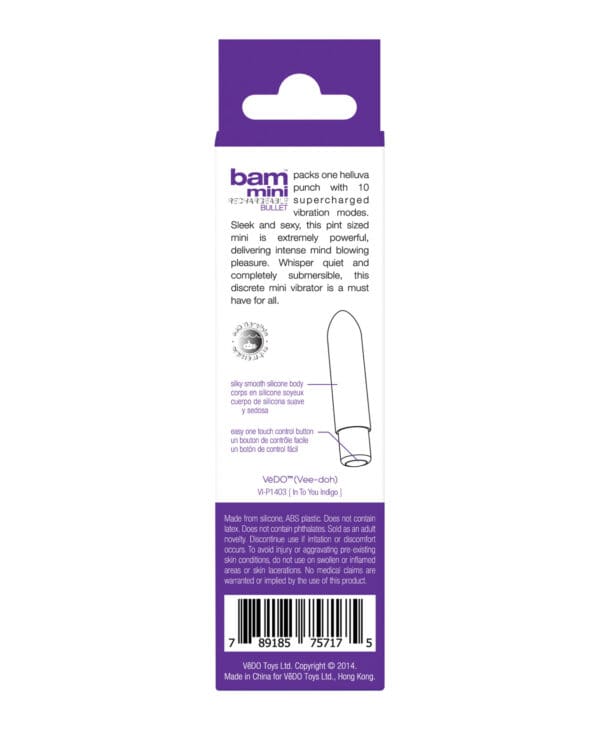 VeDO Bam Mini Rechargeable Bullet Vibe - Into You Indigo - Image 3
