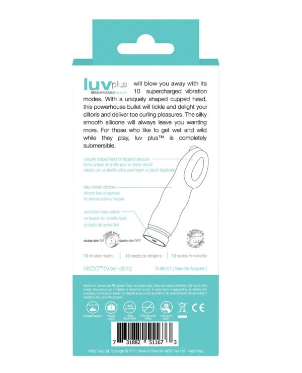 VeDO Luv Plus Rechargeable Vibe - Tease Me Turquoise - Image 3