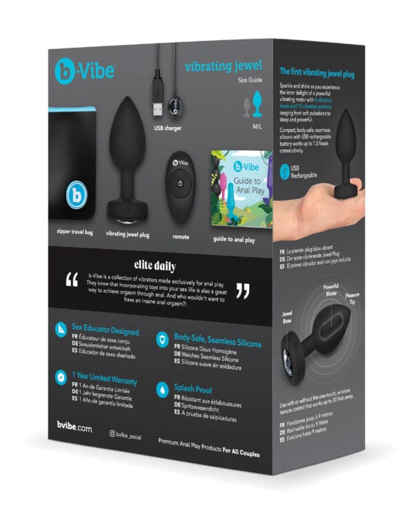 b-Vibe Remote Control Vibrating Jewel Plug (M/L) - Black - Image 2