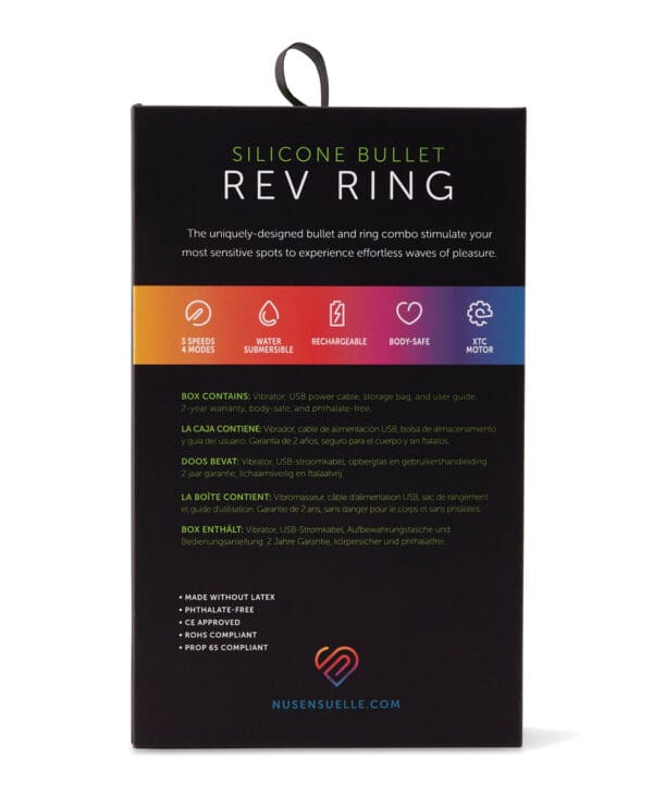 Nu Sensuelle Rev Silicone 7 Function Bullet Ring w/Flutter Tip  - Black - Image 5