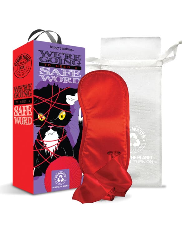 Pleasure Package We're Going to Need a Safe Word Satin Blind Fold, Wrist & Ankle Sash - Red - Image 3