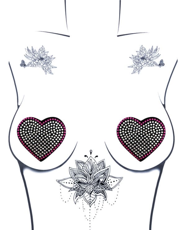Neva Nude Burlesque Heart N' Soul Crystal Heart Pasties - Pink/Clear O/S - Image 2