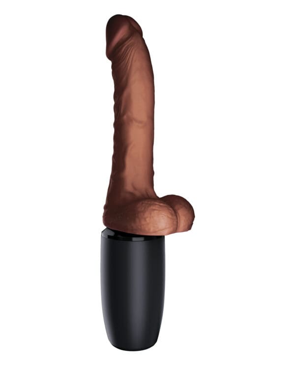 King Cock Plus Thrusting, Warming & Vibrating  7.5" Triple Threat Dong - Brown - Image 2
