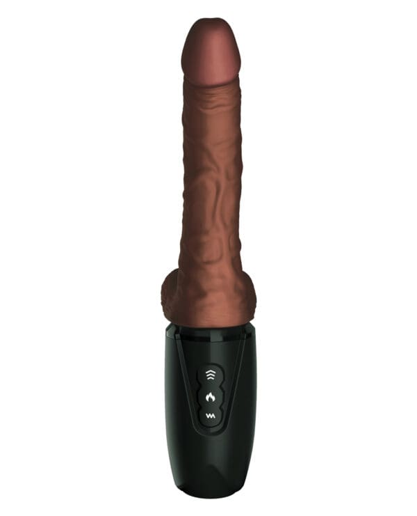 King Cock Plus Thrusting, Warming & Vibrating  7.5" Triple Threat Dong - Brown - Image 3