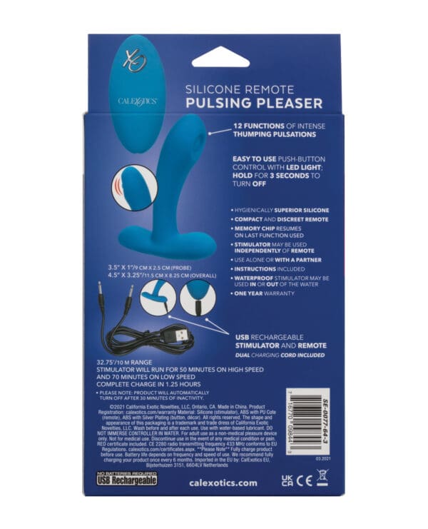 Silicone Pulsing Pleaser w/Remote - Blue - Image 2