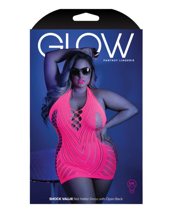 Glow Black Light Net Halter Dress Neon Pink QN - Image 3