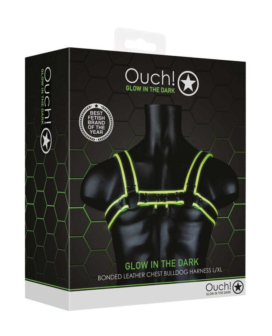 Shots Ouch Chest Bulldog Harness - Glow in the Dark L/XL