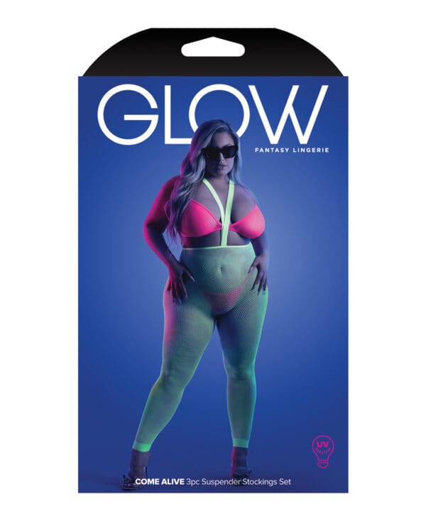 Glow Come Alive Suspender Stockings, Bralette & G-String Multi Color QN - Image 4