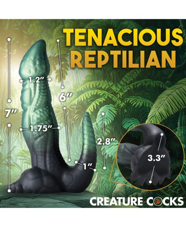 Creature Cocks Dickosaur Dinosaur Silicone Dildo  - Black/Teal - Image 5