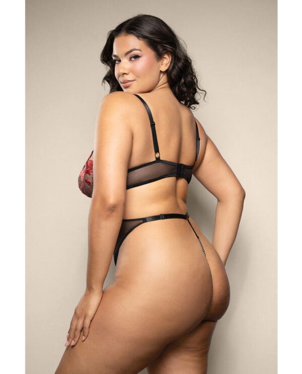 Opulence Embroidered Underwire Open Crotch Teddy w/Pearl Detail - Red QN - Image 2