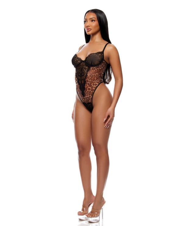 Animal Instincts Sheer Mesh and Lace Teddy - Animal XL - Image 2