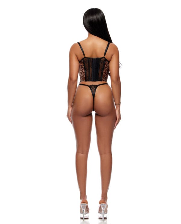 Animal Instincts Sheer Mesh and Lace Bustier w/Thong 2 pc Set - Animal LG - Image 4