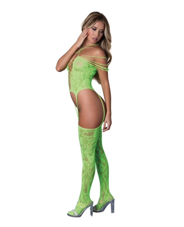 Seamless Strappy Body Stocking - Neon Green O/S - Image 2