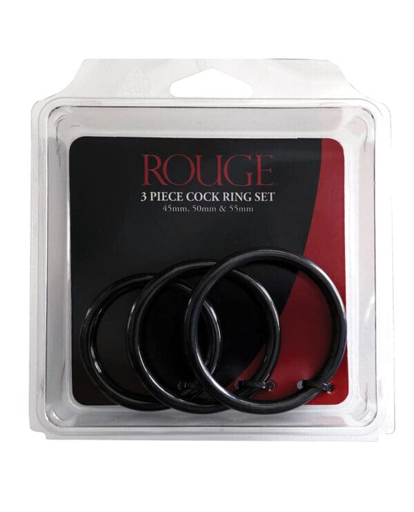 Rouge Black Stainless Steel 3 Piece Cock Ring Set - Black - Image 4