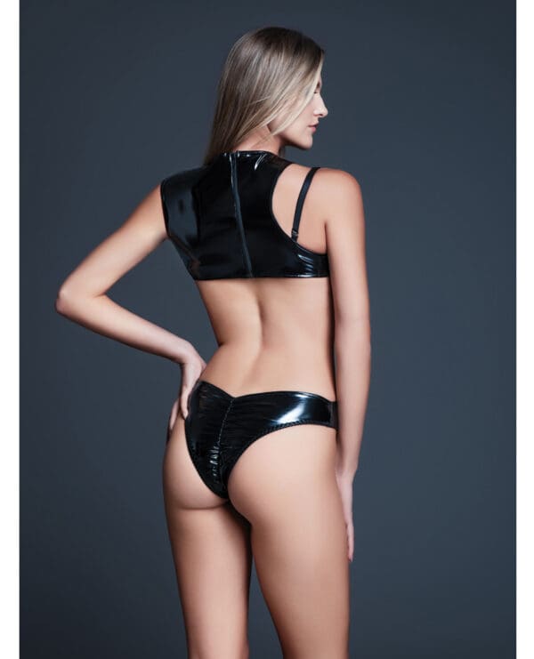 Allure Risque Lover Latex Look Vinyl Peek-A-Boo Teddy - Black MD - Image 3
